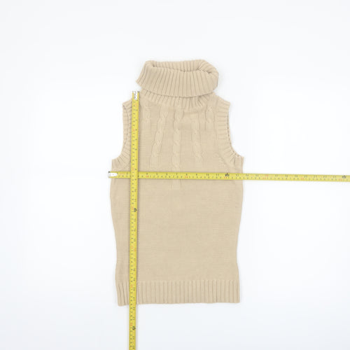 Dorothy Perkins Women Beige Size 8 Sleeveless Roll Neck Cable Knit Jumper Vest