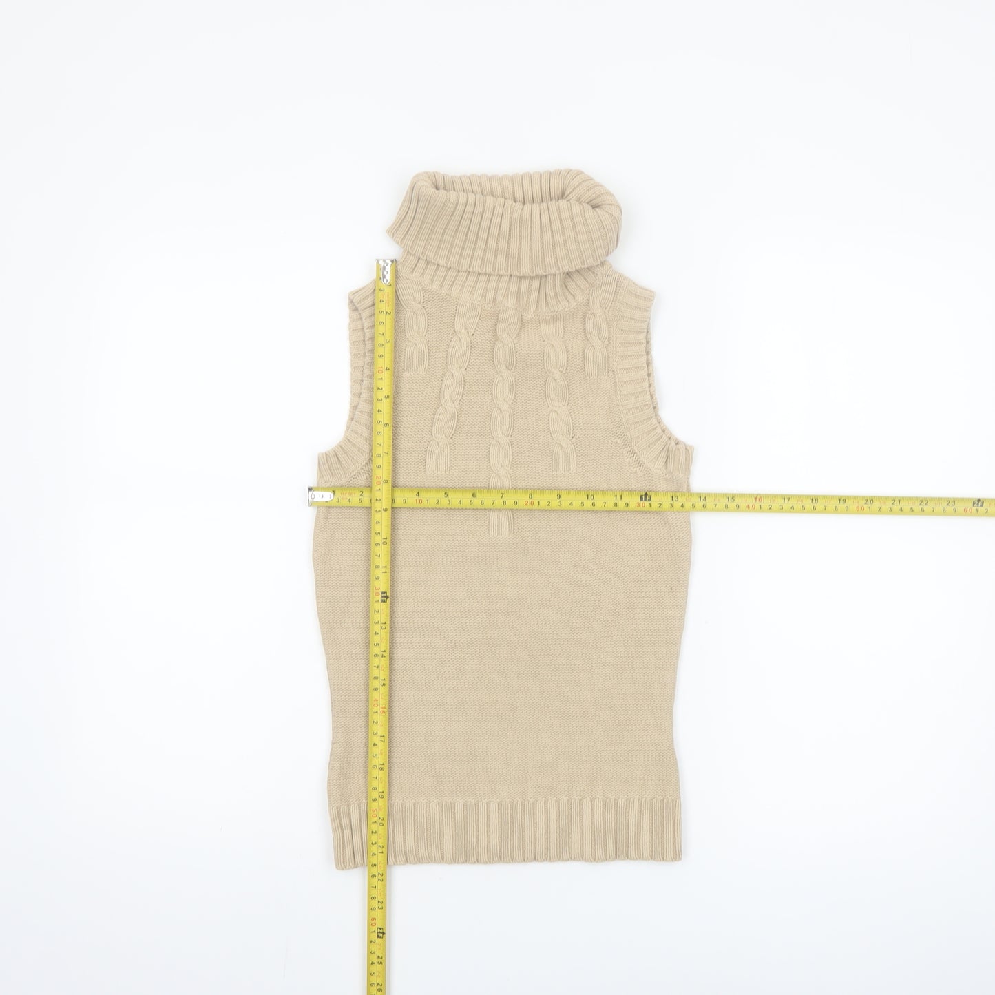 Dorothy Perkins Women Beige Size 8 Sleeveless Roll Neck Cable Knit Jumper Vest