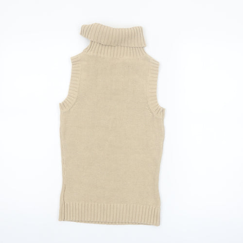 Dorothy Perkins Women Beige Size 8 Sleeveless Roll Neck Cable Knit Jumper Vest