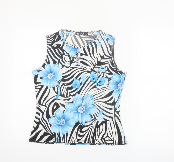 SKY Designs Women’s Multicoloured Floral Zebra Tank Top Size M