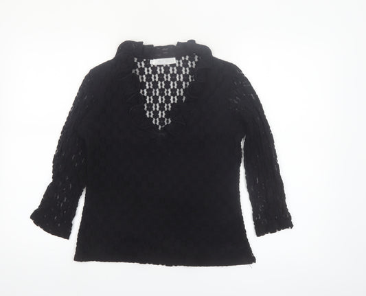 Rayure Paris Women Black Lace Ruffle V-Neck Blouse Size 8
