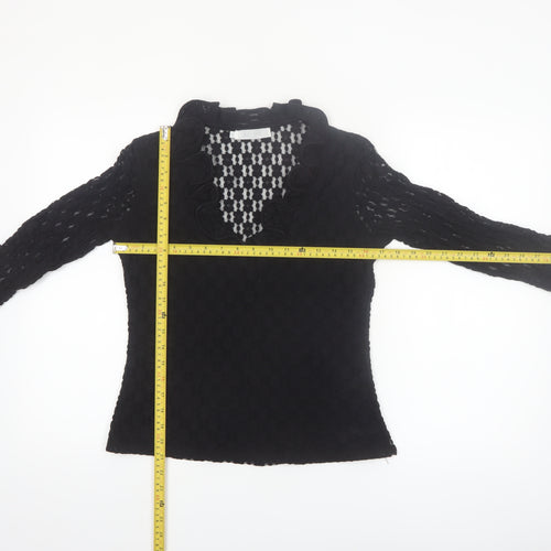 Rayure Paris Women Black Lace Ruffle V-Neck Blouse Size 8