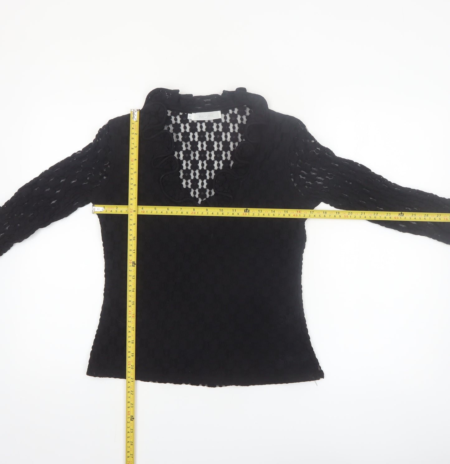 Rayure Paris Women Black Lace Ruffle V-Neck Blouse Size 8