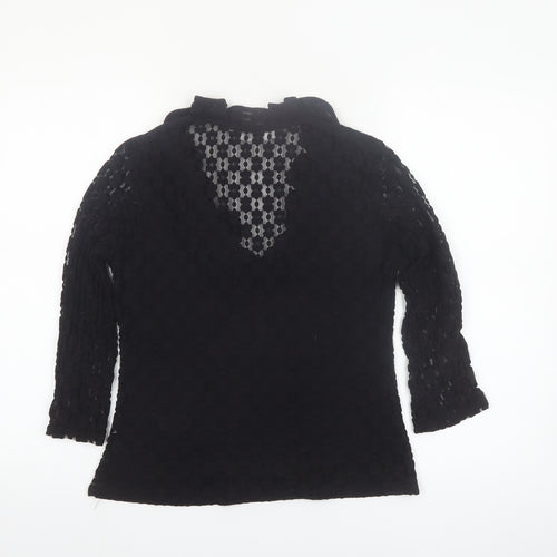 Rayure Paris Women Black Lace Ruffle V-Neck Blouse Size 8