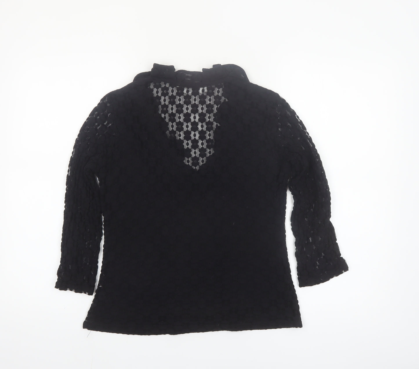 Rayure Paris Women Black Lace Ruffle V-Neck Blouse Size 8