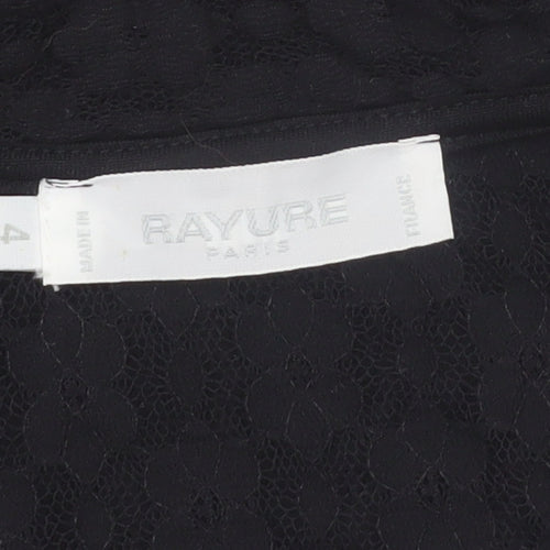 Rayure Paris Women Black Lace Ruffle V-Neck Blouse Size 8