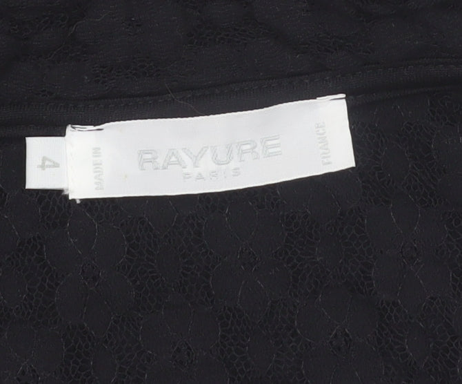 Rayure Paris Women Black Lace Ruffle V-Neck Blouse Size 8