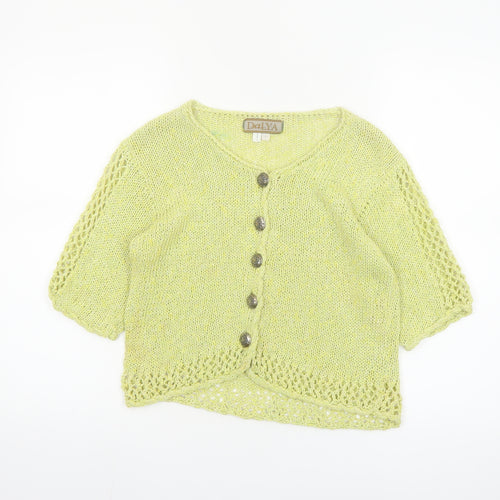 Dalya Women's Green Short Sleeve Open Knit Cardigan S