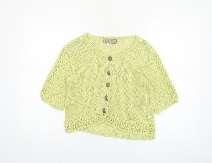 Dalya Women's Green Short Sleeve Open Knit Cardigan S
