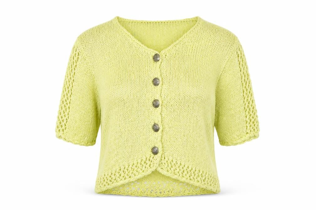 Front view of Dalya Women's Green Short Sleeve Open Knit Cardigan S