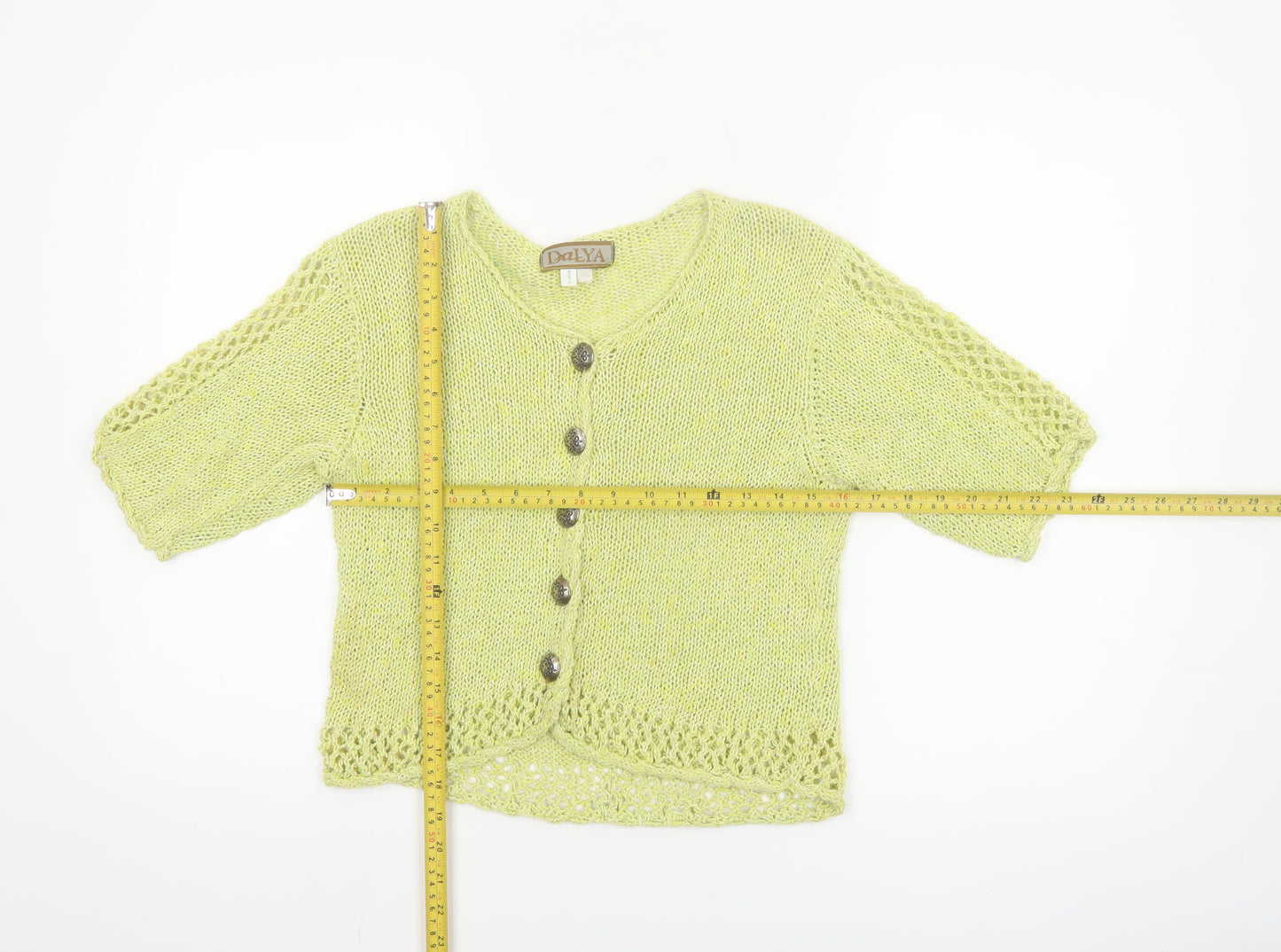 Dalya Women's Green Short Sleeve Open Knit Cardigan S