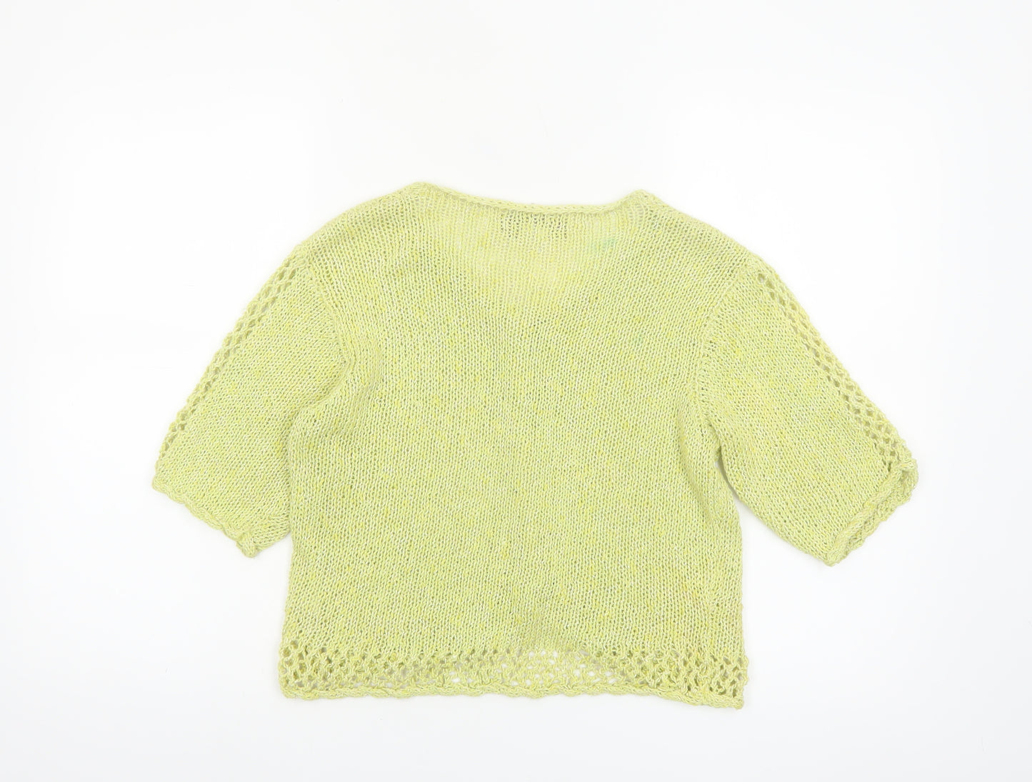 Dalya Women's Green Short Sleeve Open Knit Cardigan S