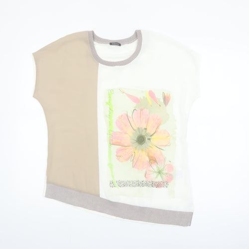 Bianca Women's Beige Floral Print Short Sleeve T-Shirt Size 12