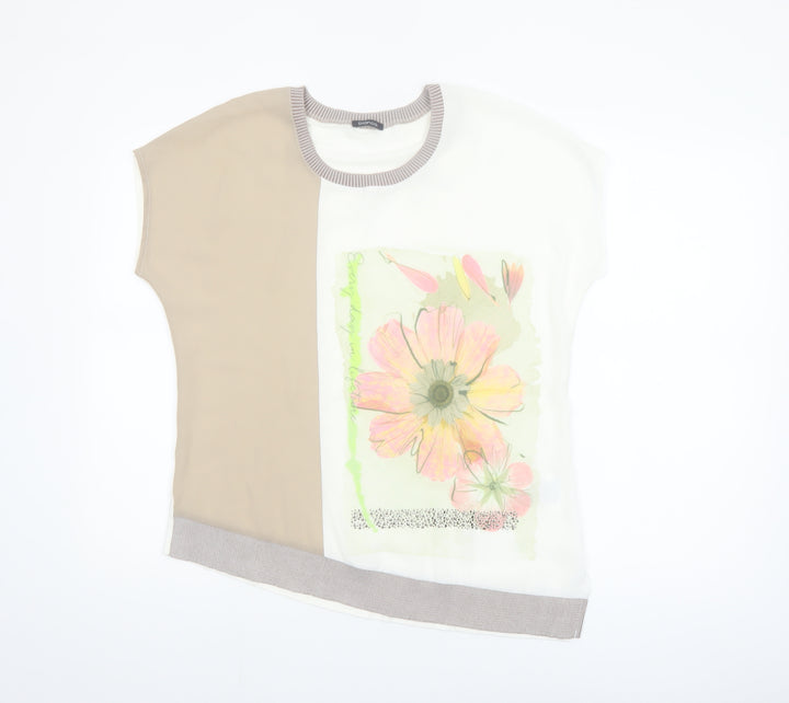 Bianca Women's Beige Floral Print Short Sleeve T-Shirt Size 12