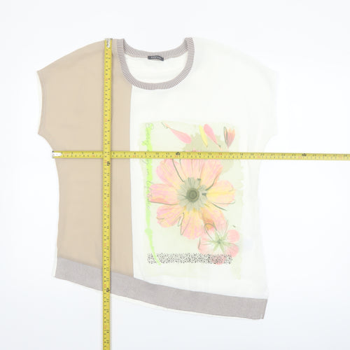 Bianca Women's Beige Floral Print Short Sleeve T-Shirt Size 12