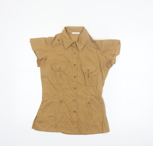 Marks and Spencer Womens Brown Cotton Button-Up Short Sleeve Shirt UK 8