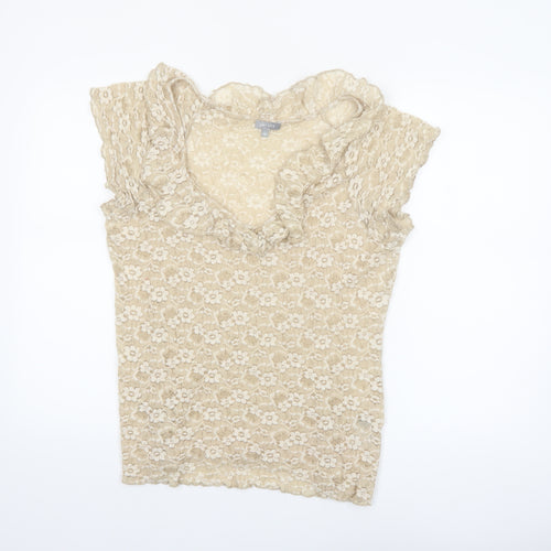 Marks and Spencer Per Una Beige Lace Ruffle Blouse Women Size 16