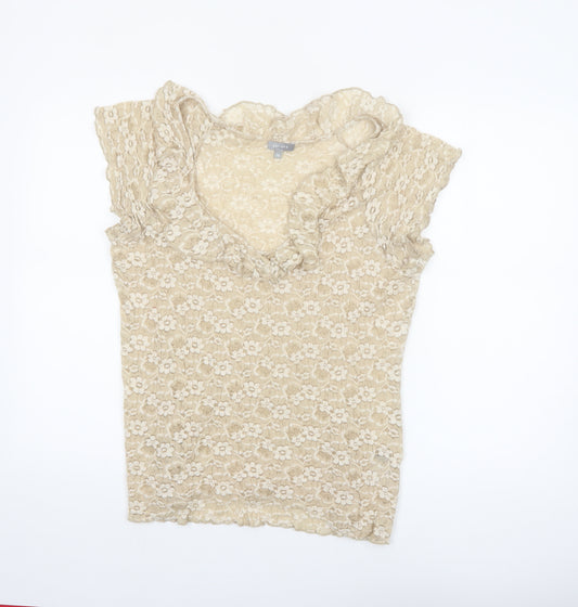 Marks and Spencer Per Una Beige Lace Ruffle Blouse Women Size 16