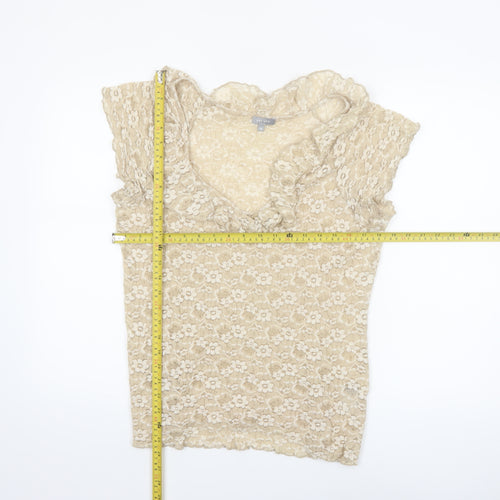 Marks and Spencer Per Una Beige Lace Ruffle Blouse Women Size 16