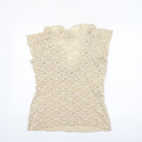 Marks and Spencer Per Una Beige Lace Ruffle Blouse Women Size 16
