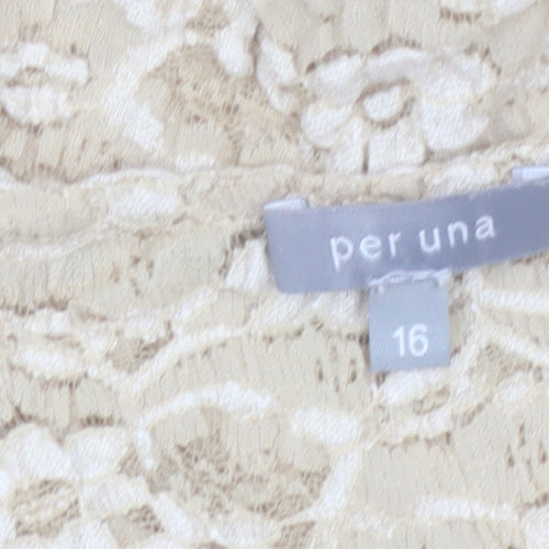 Marks and Spencer Per Una Beige Lace Ruffle Blouse Women Size 16