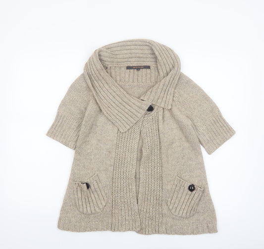 River Island Women’s Beige Collared Short Sleeve Chunky Knit Cardigan Size 8