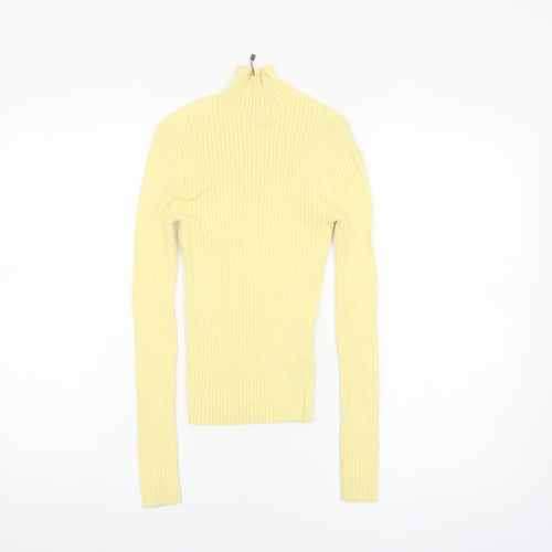 Zara Women Yellow Ribbed Roll Neck Long Sleeve Slim Fit Jumper S