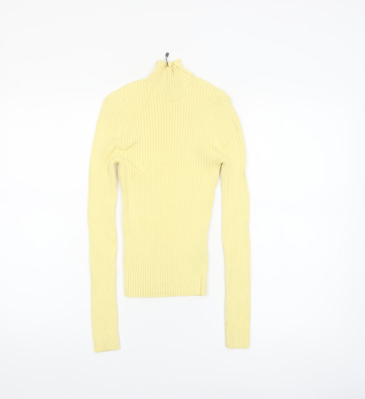 Zara Women Yellow Ribbed Roll Neck Long Sleeve Slim Fit Jumper S