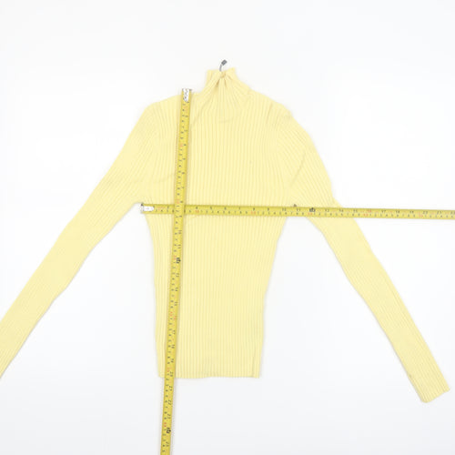 Zara Women Yellow Ribbed Roll Neck Long Sleeve Slim Fit Jumper S