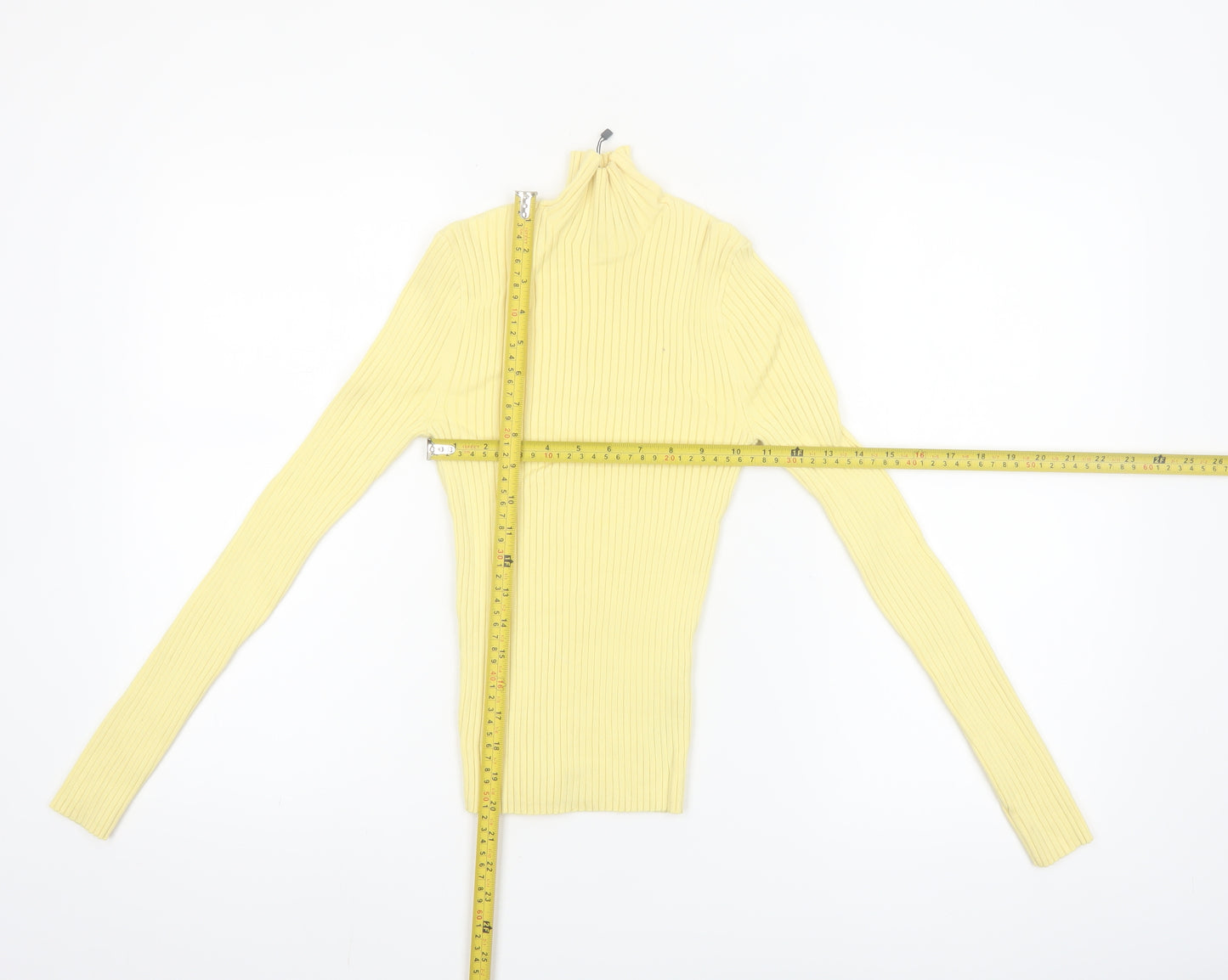 Zara Women Yellow Ribbed Roll Neck Long Sleeve Slim Fit Jumper S