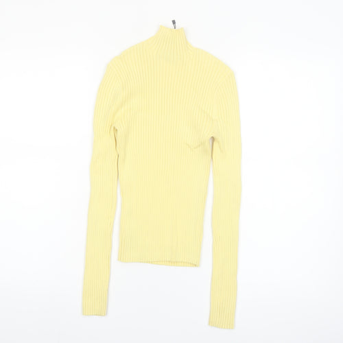 Zara Women Yellow Ribbed Roll Neck Long Sleeve Slim Fit Jumper S