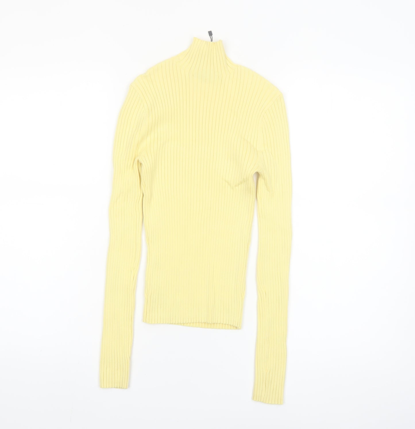 Zara Women Yellow Ribbed Roll Neck Long Sleeve Slim Fit Jumper S
