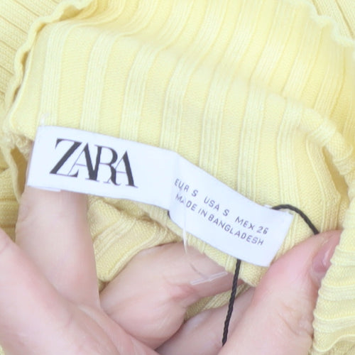 Zara Women Yellow Ribbed Roll Neck Long Sleeve Slim Fit Jumper S