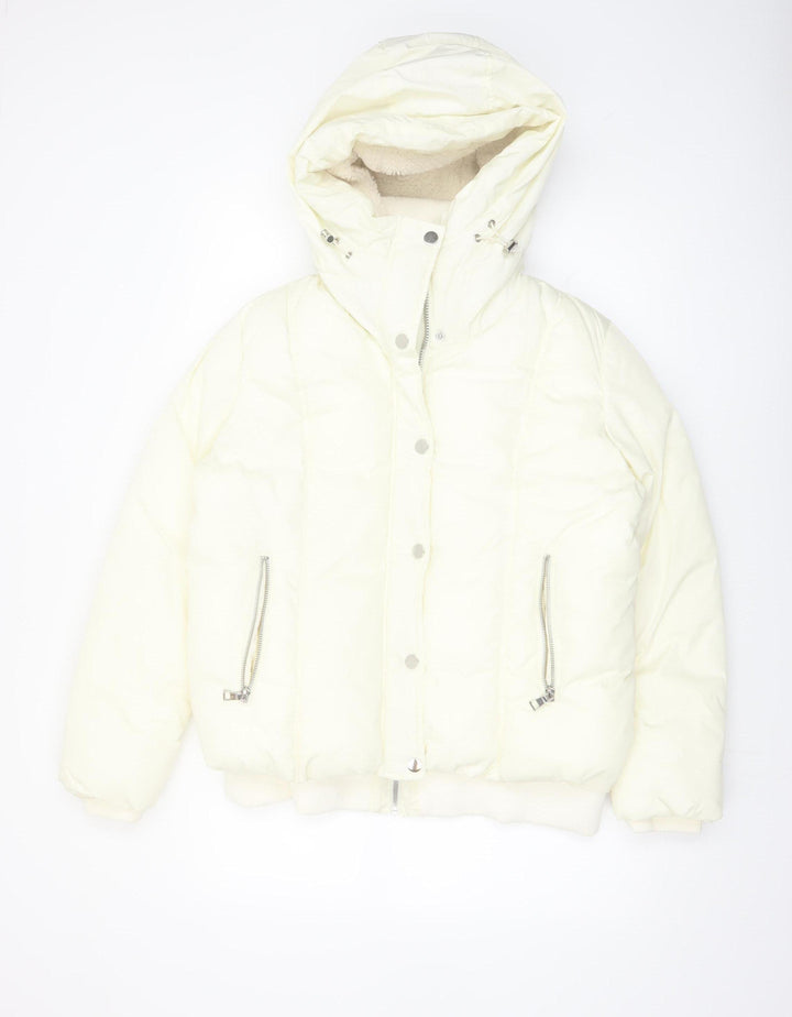 Next Women's Ivory Petite Size 14 Puffer Jacket with Hood