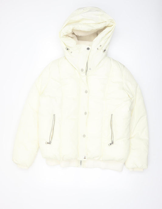 Next Women's Ivory Petite Size 14 Puffer Jacket with Hood
