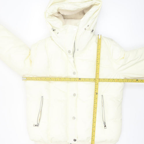 Next Women's Ivory Petite Size 14 Puffer Jacket with Hood