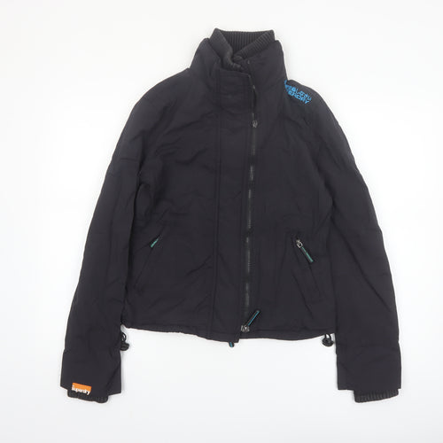 Superdry Women's Black Polyester Bomber Jacket Size S Full Zip