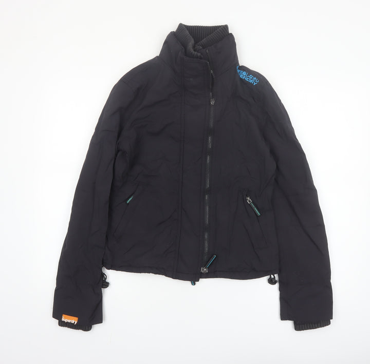 Superdry Women's Black Polyester Bomber Jacket Size S Full Zip