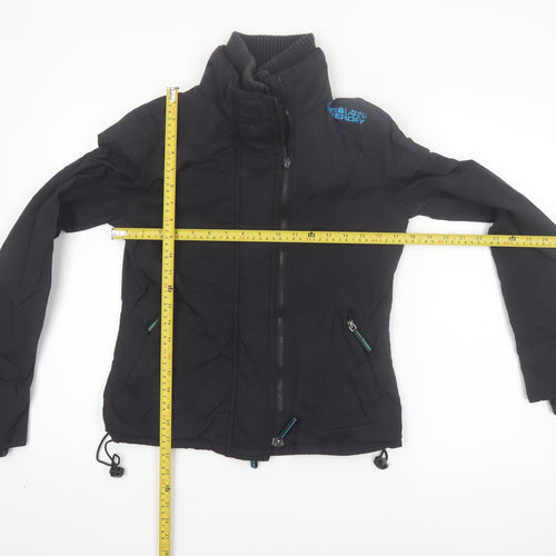 Superdry Women's Black Polyester Bomber Jacket Size S Full Zip