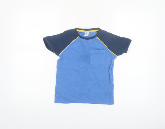 Little Kids Boys Blue Colourblock Cotton Short Sleeve T-Shirt 6-7 Years
