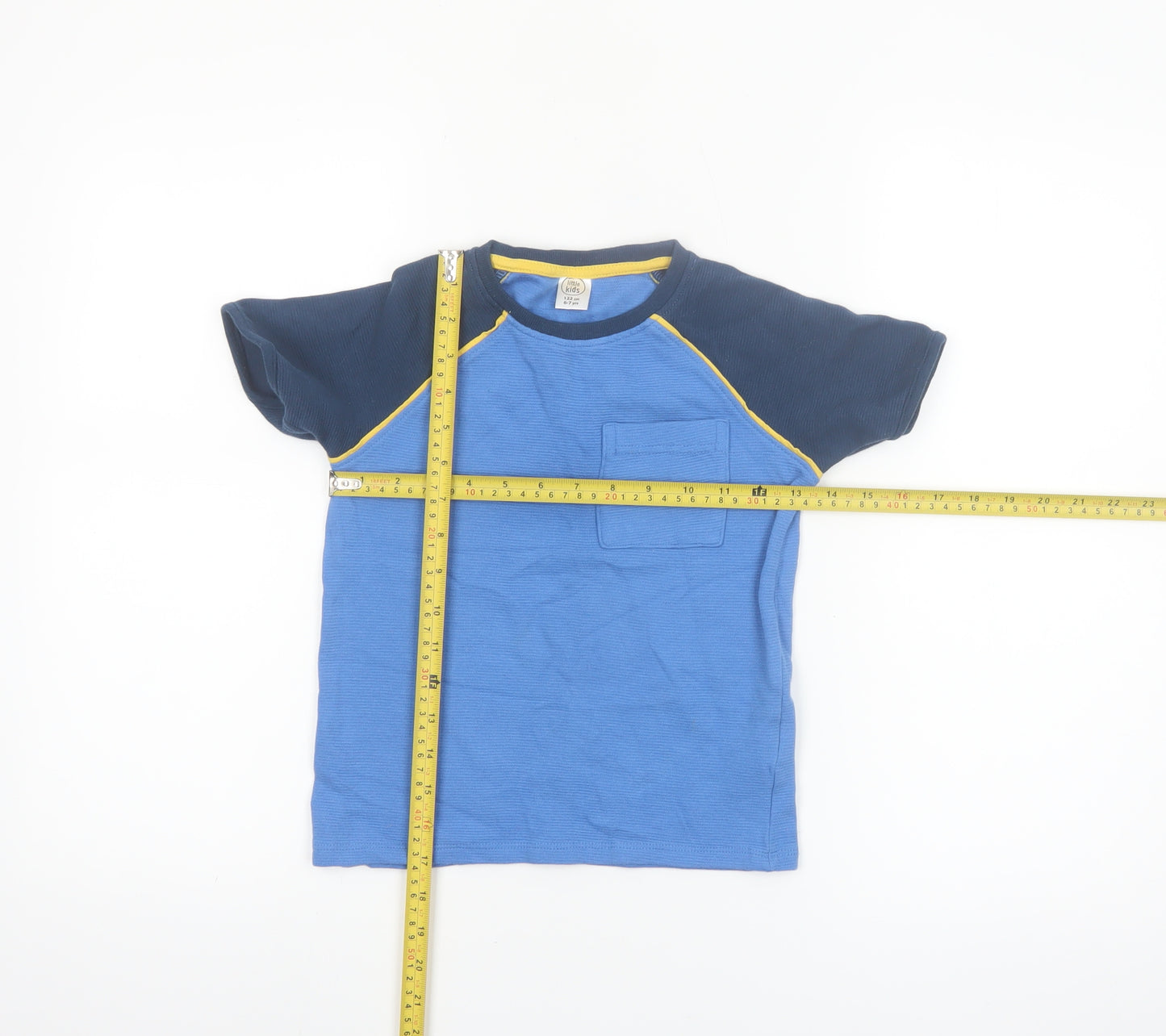 Little Kids Boys Blue Colourblock Cotton Short Sleeve T-Shirt 6-7 Years