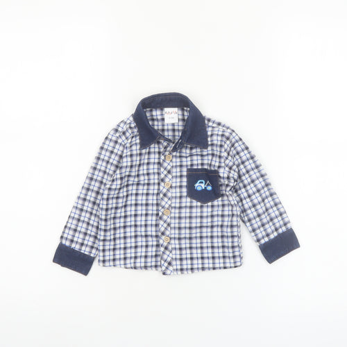 Happy Life Boys Blue Check Button-Up Long Sleeve Cotton Shirt 9-12 Months