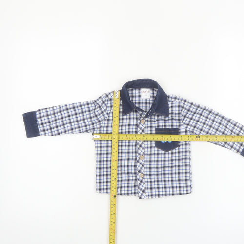 Happy Life Boys Blue Check Button-Up Long Sleeve Cotton Shirt 9-12 Months