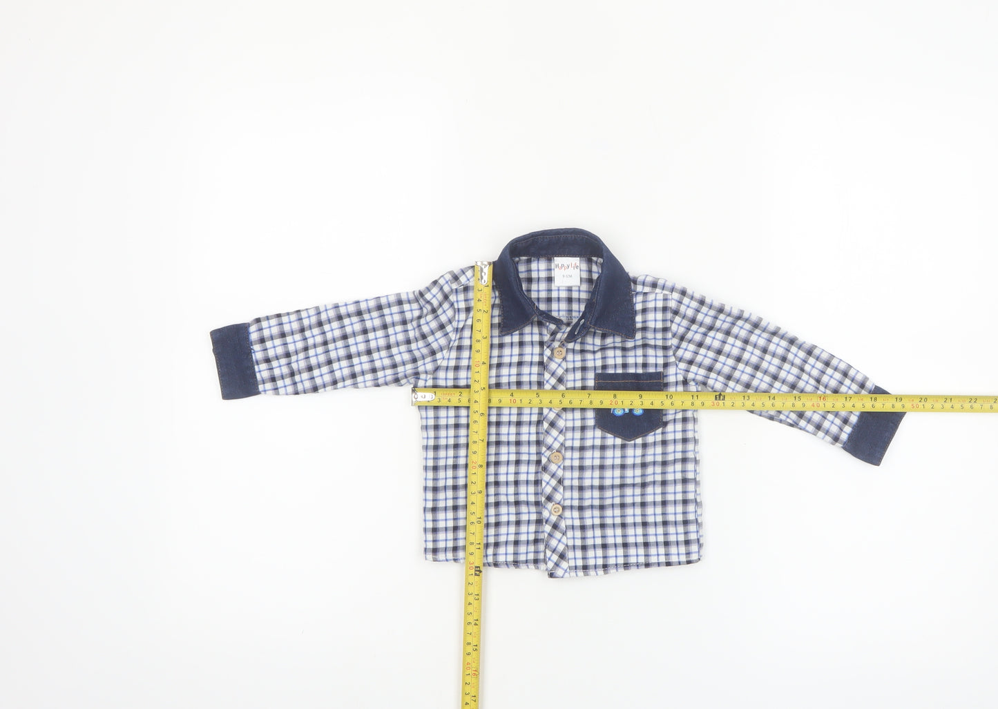 Happy Life Boys Blue Check Button-Up Long Sleeve Cotton Shirt 9-12 Months