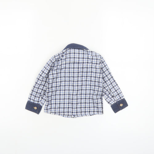 Happy Life Boys Blue Check Button-Up Long Sleeve Cotton Shirt 9-12 Months