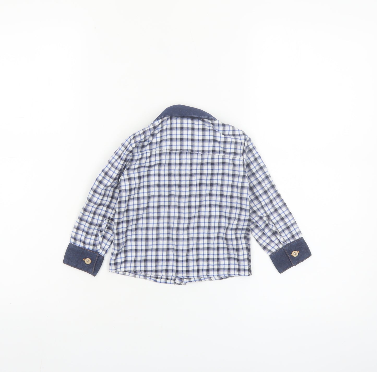 Happy Life Boys Blue Check Button-Up Long Sleeve Cotton Shirt 9-12 Months