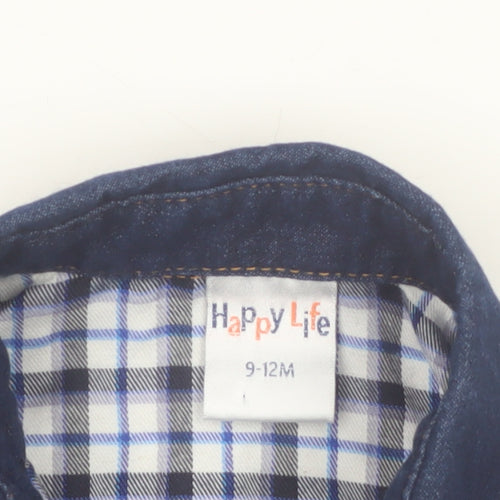 Happy Life Boys Blue Check Button-Up Long Sleeve Cotton Shirt 9-12 Months