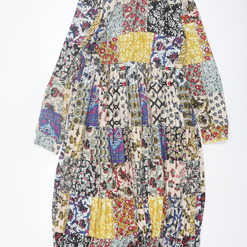 Exquiss's Women Multicoloured Midi A-Line Bohemian Patchwork Dress M