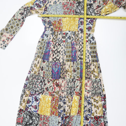 Exquiss's Women Multicoloured Midi A-Line Bohemian Patchwork Dress M