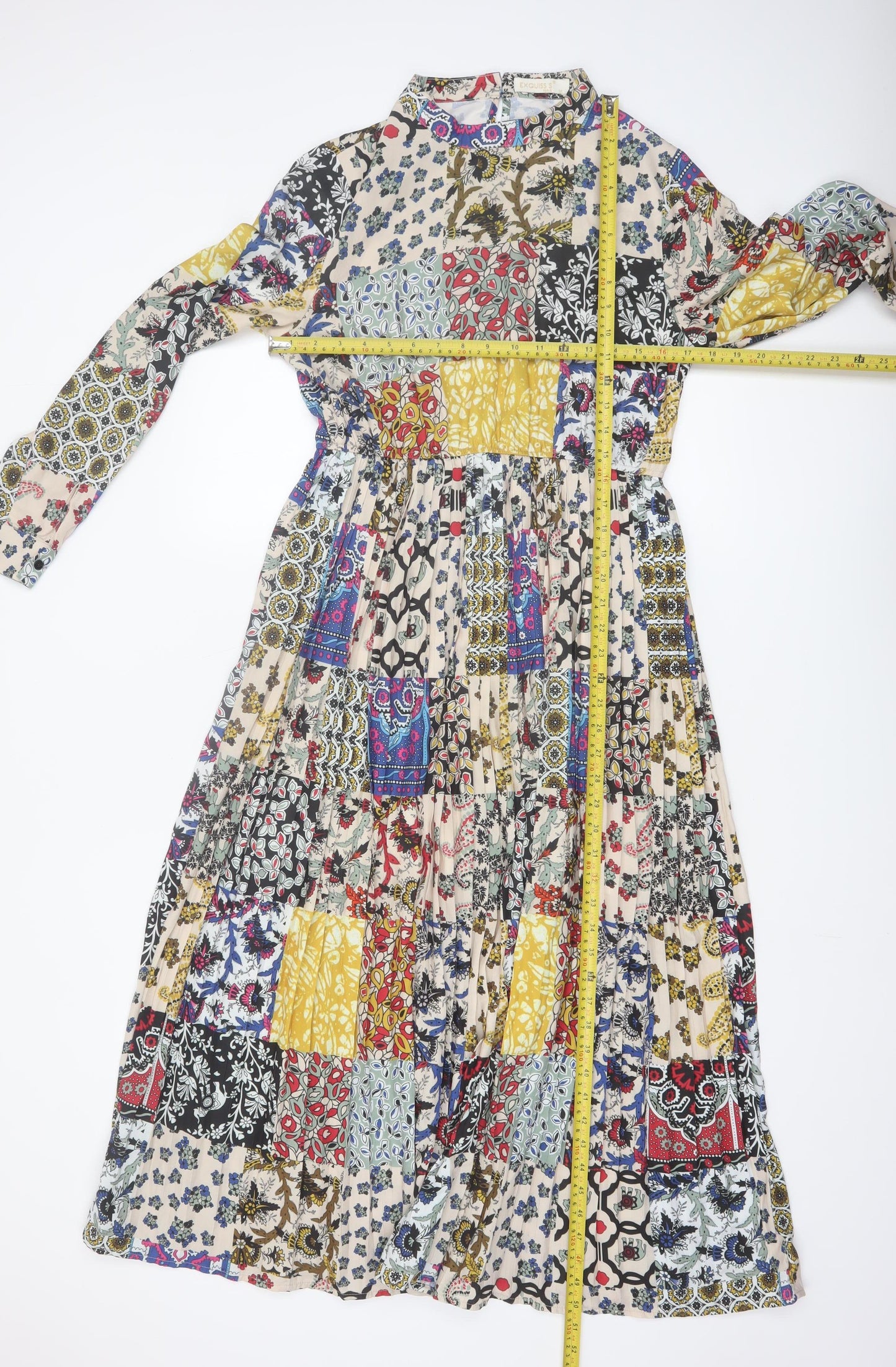 Exquiss's Women Multicoloured Midi A-Line Bohemian Patchwork Dress M